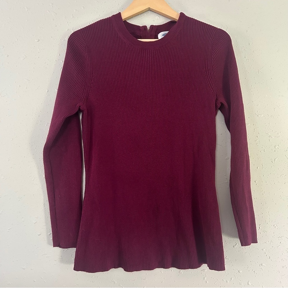 Old Navy Burgundy Fitted Ribbed Blouse Lightweight Crewneck Sweater Large